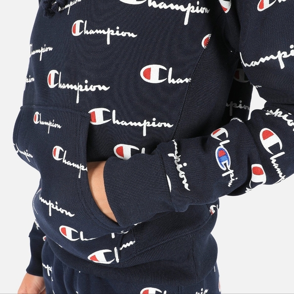 Champion Reverse Weave All Over Logo Print Pullover Hoodie Sweatshirt Size S - Picture 6 of 8